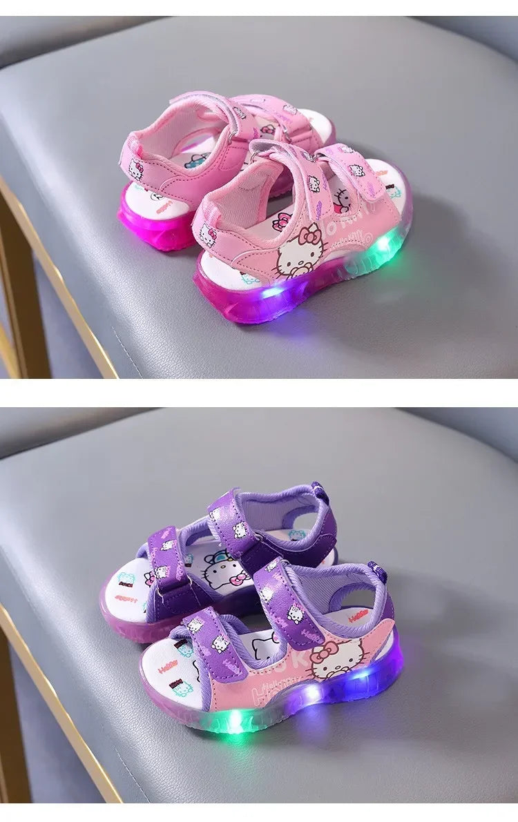 2025 Summer New Baby Led Light Girls Sandals Cute Hello Kitty Children's Casual Shoes Anti-slip Kids Beach Shoes Outdoor Shoes - Happy Bambino