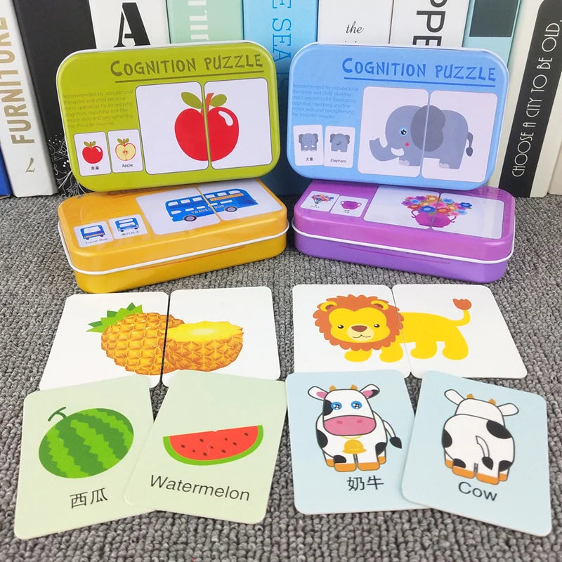 Baby Puzzle Montessori Educational Toys Wood 3D Puzzle Games Iron Box children Puzzles Jigsaw Wooden Puzzles For Kids 2 3 4 Year - Happy Bambino