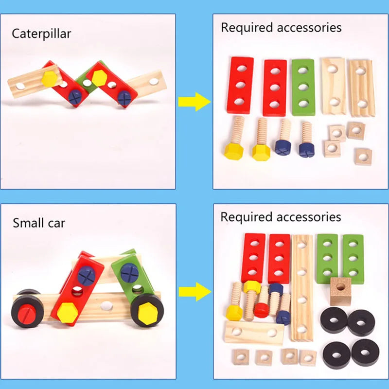 Educational Montessori Kids Toys Plastic Wooden Toolbox Pretend Play Set Children Nut Screw Assembly Simulation Carpenter Tool - Happy Bambino