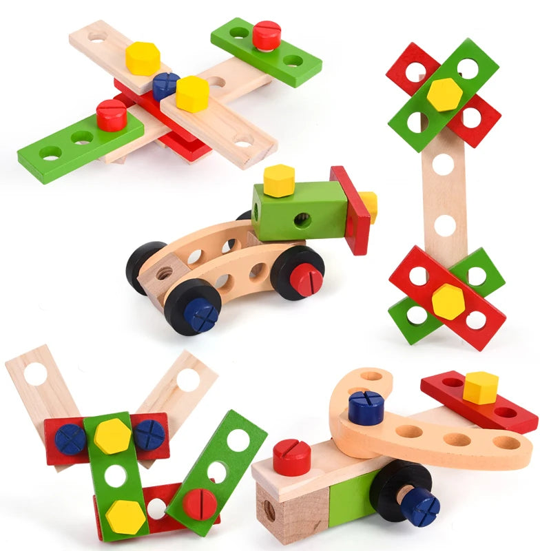 Educational Montessori Kids Toys Plastic Wooden Toolbox Pretend Play Set Children Nut Screw Assembly Simulation Carpenter Tool - Happy Bambino