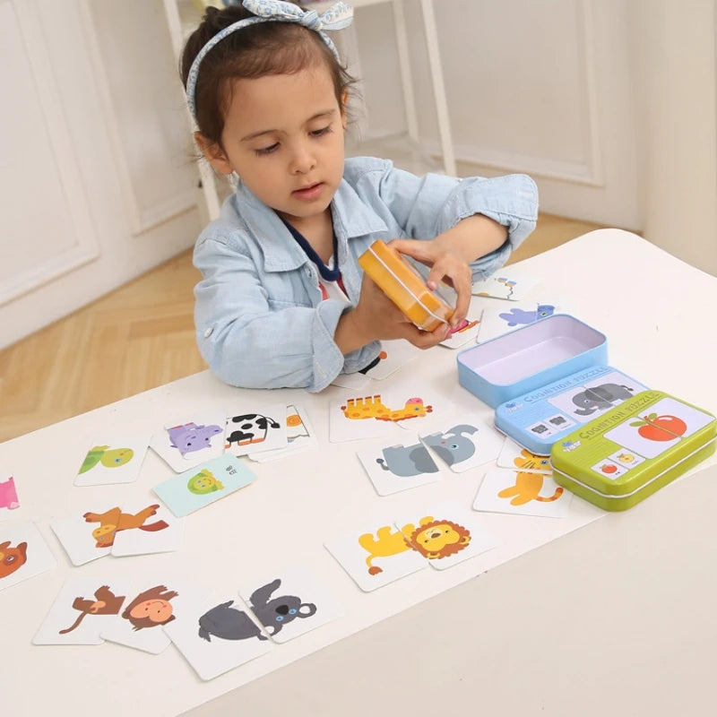 Baby Puzzle Montessori Educational Toys Wood 3D Puzzle Games Iron Box children Puzzles Jigsaw Wooden Puzzles For Kids 2 3 4 Year - Happy Bambino