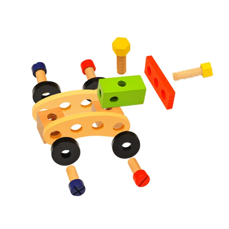 Educational Montessori Kids Toys Plastic Wooden Toolbox Pretend Play Set Children Nut Screw Assembly Simulation Carpenter Tool - Happy Bambino