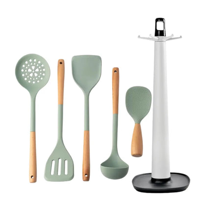 NEW Silicone Spatula Non Stick Pan Wooden Handle Silicone Vegetable Heat-resistant Silicone Cooking Spatula Spoon Kitchen tool - Happy Bambino