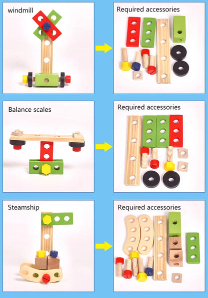 Educational Montessori Kids Toys Plastic Wooden Toolbox Pretend Play Set Children Nut Screw Assembly Simulation Carpenter Tool - Happy Bambino