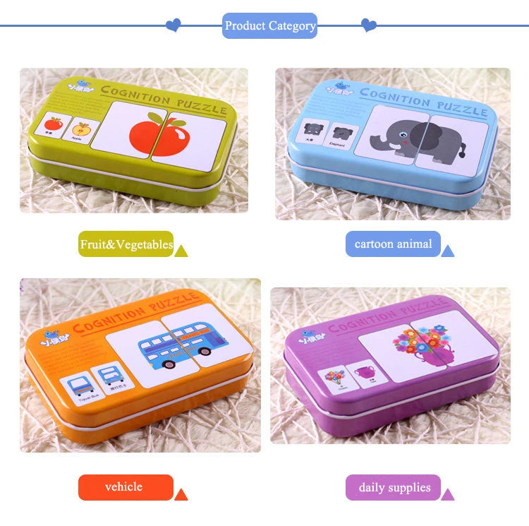 Baby Puzzle Montessori Educational Toys Wood 3D Puzzle Games Iron Box children Puzzles Jigsaw Wooden Puzzles For Kids 2 3 4 Year - Happy Bambino