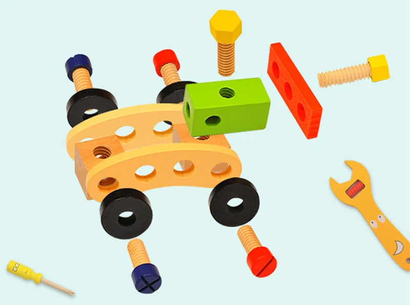 Educational Montessori Kids Toys Plastic Wooden Toolbox Pretend Play Set Children Nut Screw Assembly Simulation Carpenter Tool - Happy Bambino