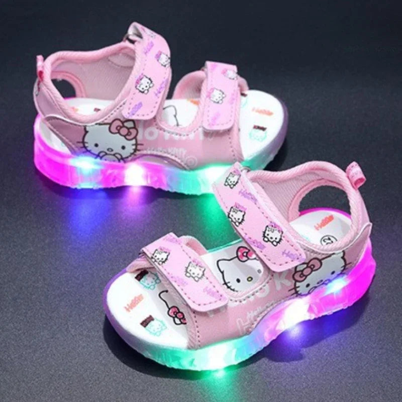 2025 Summer New Baby Led Light Girls Sandals Cute Hello Kitty Children's Casual Shoes Anti-slip Kids Beach Shoes Outdoor Shoes - Happy Bambino