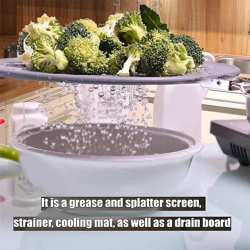 Silicone Kitchen Splatter Screen with Handle Heat-resisting Oil Splash Guard Drain Board Cover Kitchen Frying Pan Lid - Happy Bambino