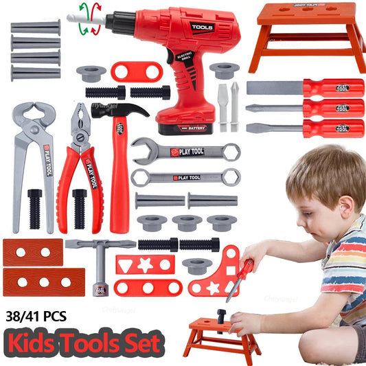 Pretend Tools Kit Kids Play Repair Tool Set Plastic Construction Toys with Screwdrivers for Toddler Boys Girls Child - Happy Bambino