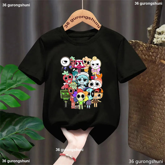2025 Hot Sale Funny Game Characters  T Shirt Girls/Boys Dandy'S World Kawaii Kids Clothes Summer Short Sleeve 3-13 Years T-Shirt - Happy Bambino