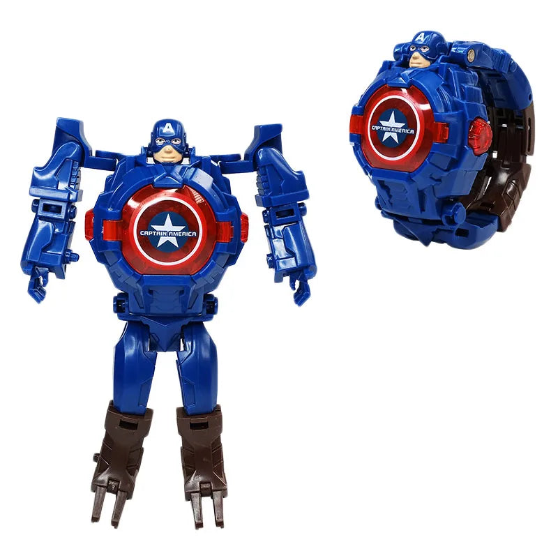 Marvel iron Man Spiderman Cartoons Children's watch Deformation robot 3d LED Luminous watch Children's model toy watch - Happy Bambino