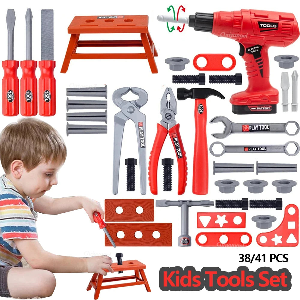 Pretend Tools Kit Kids Play Repair Tool Set Plastic Construction Toys with Screwdrivers for Toddler Boys Girls Child - Happy Bambino