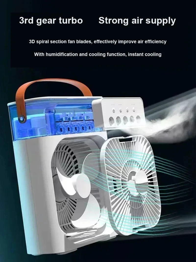 New 3 In 1 Fan AIr Conditioner Household Mini Air Cooler LED Night Light Portable Humidifier Air Adjustment Fan Office Home Fan - Happy Bambino