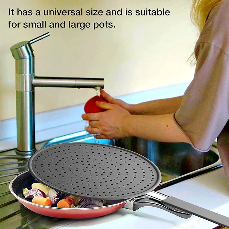 Silicone Kitchen Splatter Screen with Handle Heat-resisting Oil Splash Guard Drain Board Cover Kitchen Frying Pan Lid - Happy Bambino