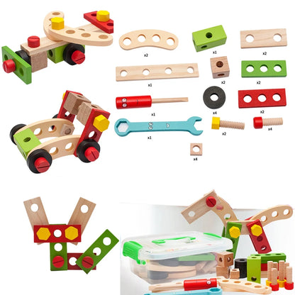 Educational Montessori Kids Toys Plastic Wooden Toolbox Pretend Play Set Children Nut Screw Assembly Simulation Carpenter Tool - Happy Bambino