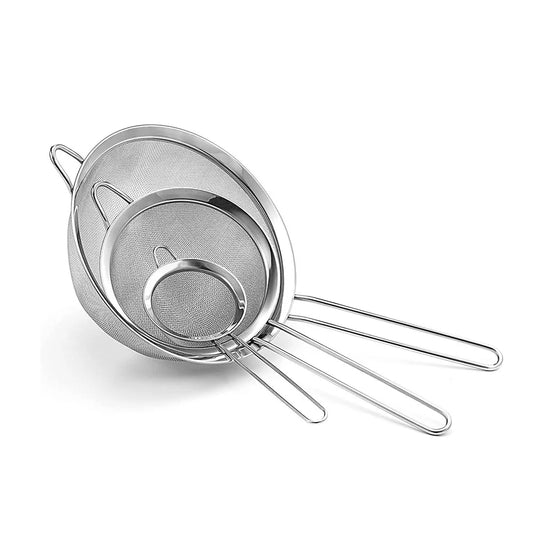 3pcs Fine Mesh Strainers Set Stainless Steel Multipurpose Flour Sieve  Sifter With Handle Perfect For tea Flour Egg Kitchen Tool - Happy Bambino