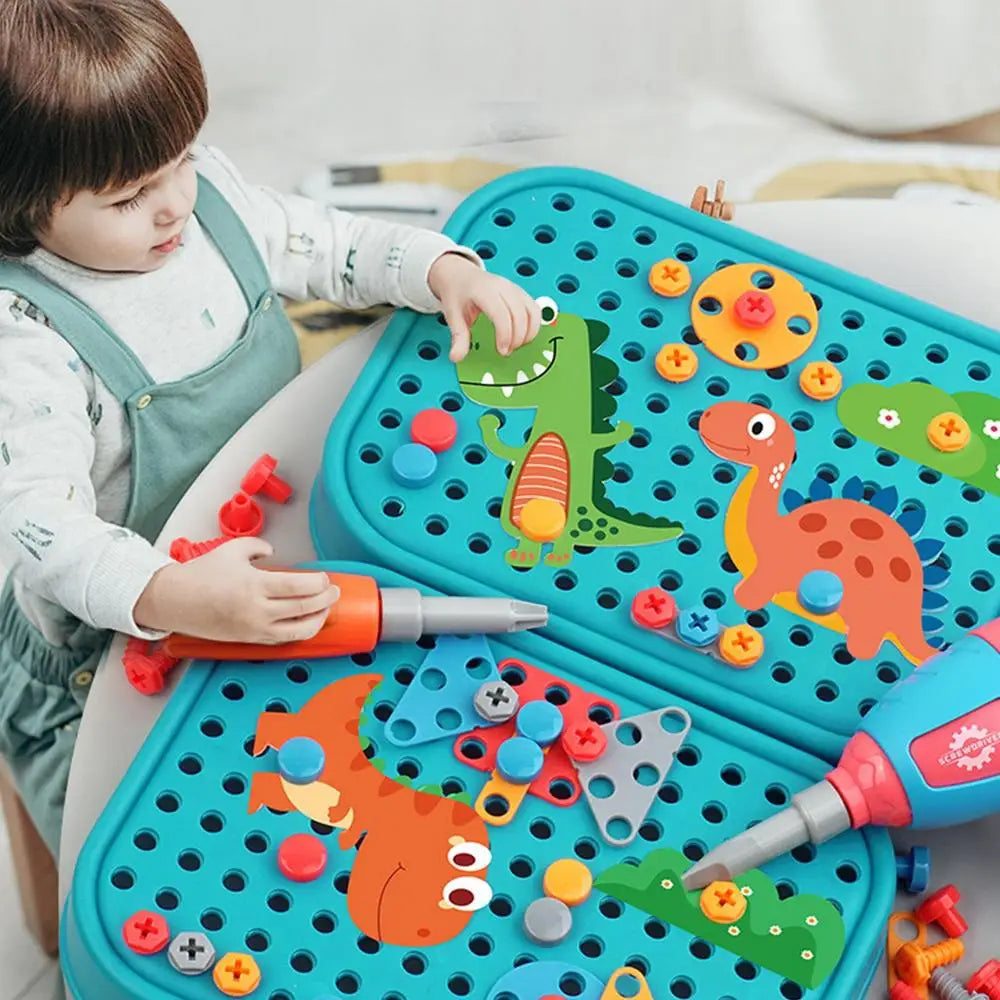 Children DIY Tool Toys Set Electric Drill Screw Nuts 3D Puzzle Toy Pretend Play Tool Kits 2D/3D Educational Toy - Happy Bambino