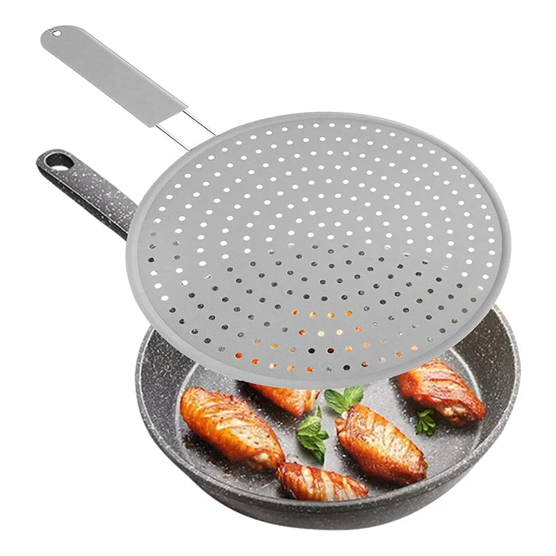 Silicone Kitchen Splatter Screen with Handle Heat-resisting Oil Splash Guard Drain Board Cover Kitchen Frying Pan Lid - Happy Bambino