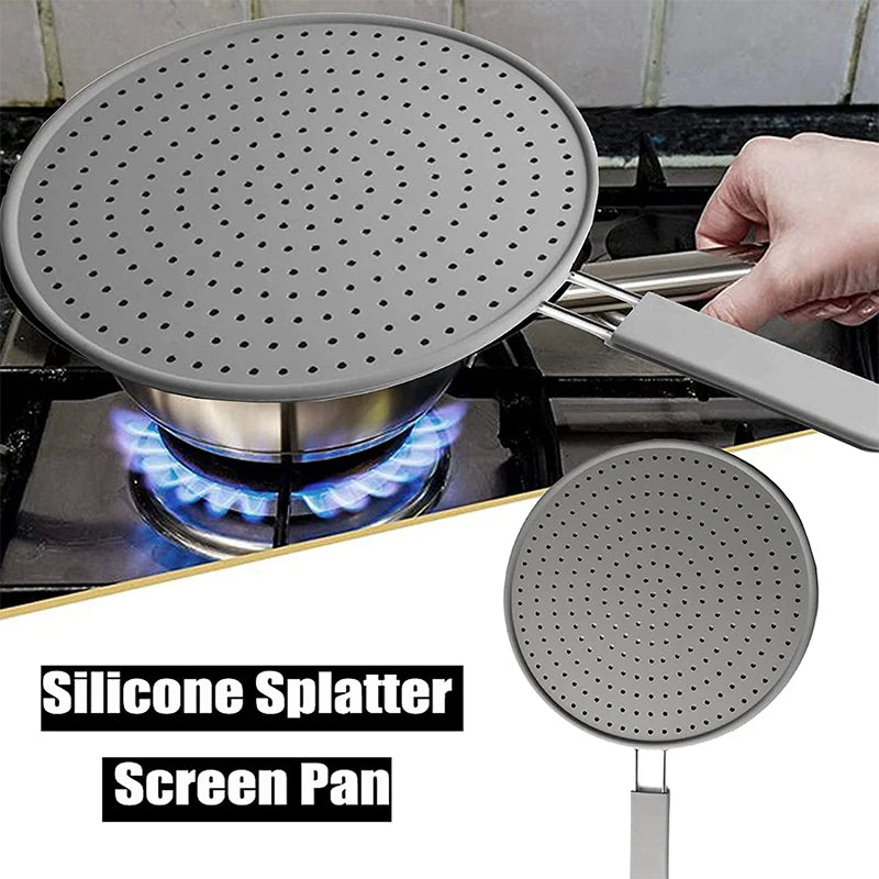 Silicone Kitchen Splatter Screen with Handle Heat-resisting Oil Splash Guard Drain Board Cover Kitchen Frying Pan Lid - Happy Bambino