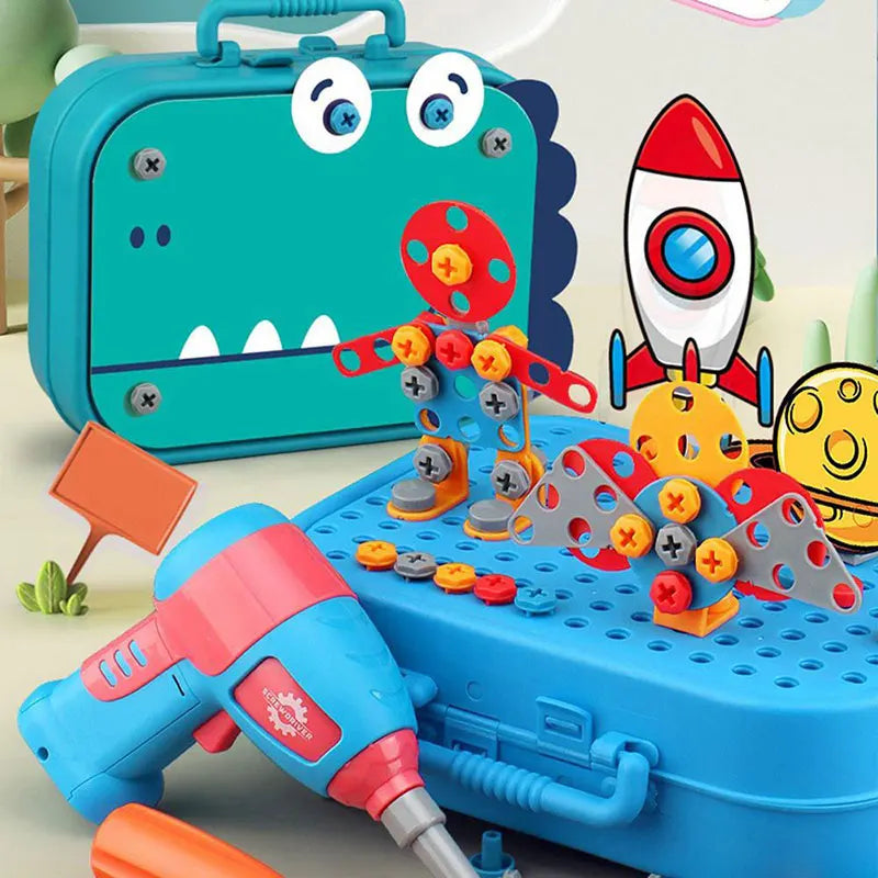 Children DIY Tool Toys Set Electric Drill Screw Nuts 3D Puzzle Toy Pretend Play Tool Kits 2D/3D Educational Toy - Happy Bambino