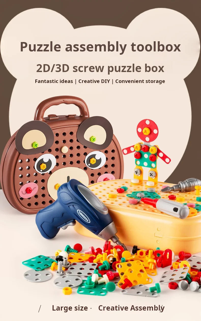 Baby Puzzle Assembling Toys Toolbox Electric Screwdriver Screw Repair Children Repair Kit Educational Toy - Happy Bambino