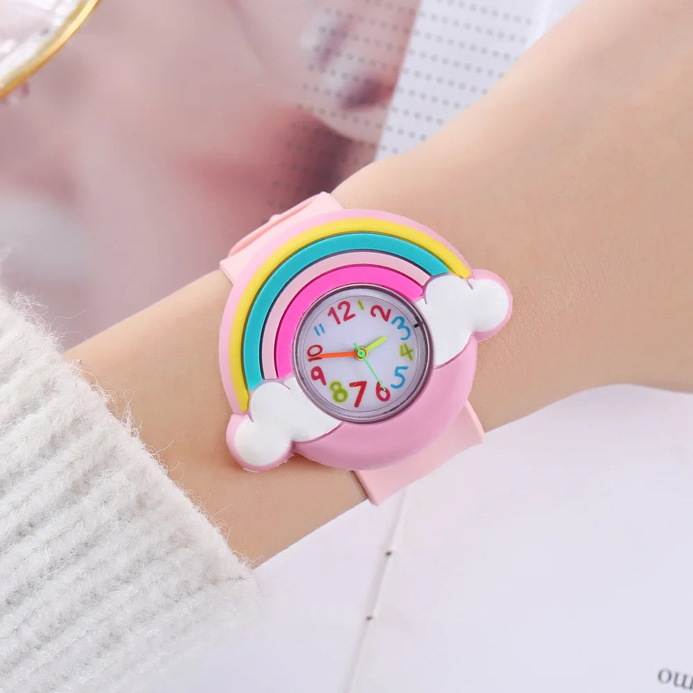 2024 New Rainbow Cloud Printed Silicone Band Children's Watch Girl Cute Cartoon Quartz Watch Kids Watches Boys Girl Watche - Happy Bambino