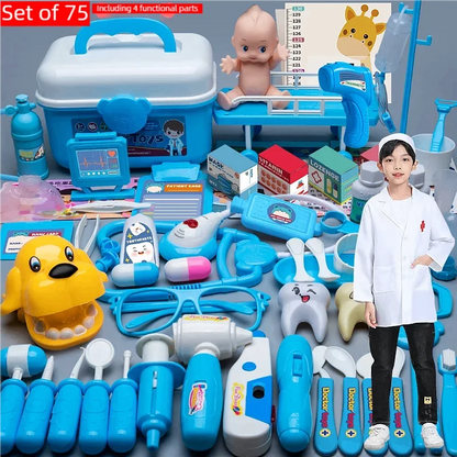 WizKidz Doctor Nurse Role Play Set Medical Tools With Stethoscope & Injectors In A Pretend Play Trolley Box Ideal Gift for Kids - Happy Bambino