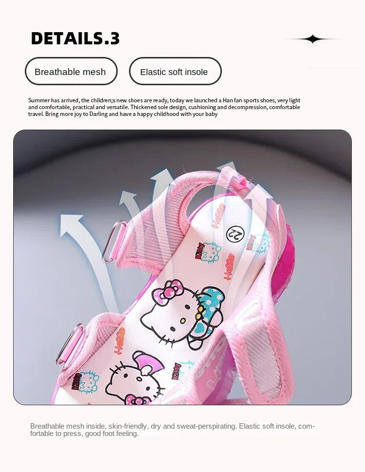 2025 Summer New Baby Led Light Girls Sandals Cute Hello Kitty Children's Casual Shoes Anti-slip Kids Beach Shoes Outdoor Shoes - Happy Bambino