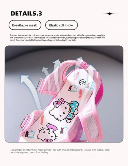2025 Summer New Baby Led Light Girls Sandals Cute Hello Kitty Children's Casual Shoes Anti-slip Kids Beach Shoes Outdoor Shoes - Happy Bambino