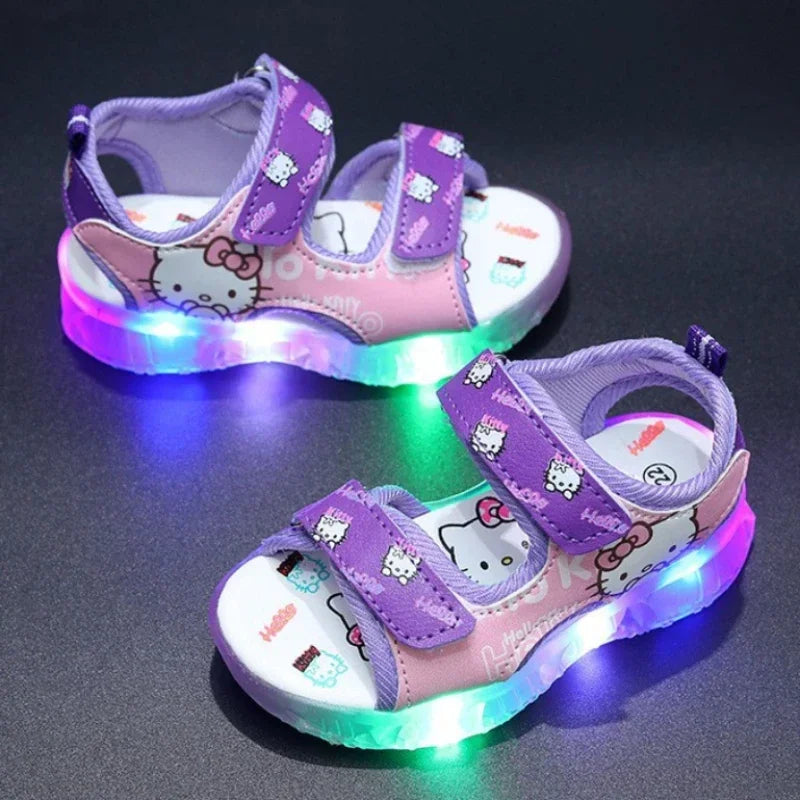 2025 Summer New Baby Led Light Girls Sandals Cute Hello Kitty Children's Casual Shoes Anti-slip Kids Beach Shoes Outdoor Shoes - Happy Bambino