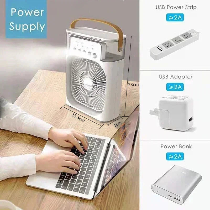 New 3 In 1 Fan AIr Conditioner Household Mini Air Cooler LED Night Light Portable Humidifier Air Adjustment Fan Office Home Fan - Happy Bambino