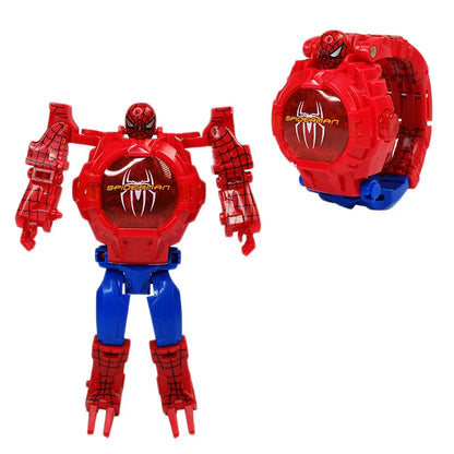 Marvel iron Man Spiderman Cartoons Children's watch Deformation robot 3d LED Luminous watch Children's model toy watch - Happy Bambino