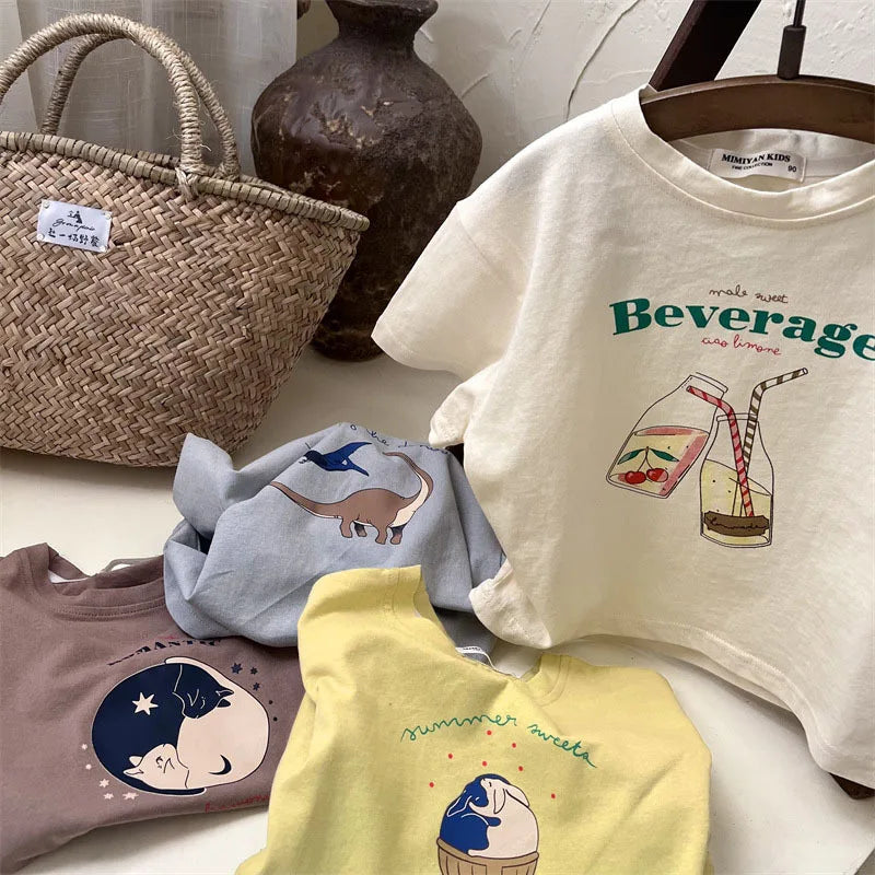 Summer Children Boy Short Sleeve Tees Cartoon Print 2-8Yrs Boys T-shirt Loose Colorful Toddler Kid Boy Tops Little Boys Pullover - Happy Bambino