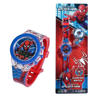 Flash Light Spiderman Kids Watches For Boys Cartoon Hello Kitty Mickey Children Watch Girls Student Clock Gifts free shipping - Happy Bambino