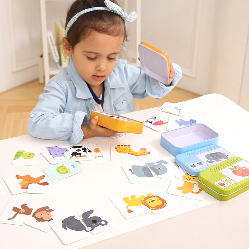 Baby Puzzle Montessori Educational Toys Wood 3D Puzzle Games Iron Box children Puzzles Jigsaw Wooden Puzzles For Kids 2 3 4 Year - Happy Bambino