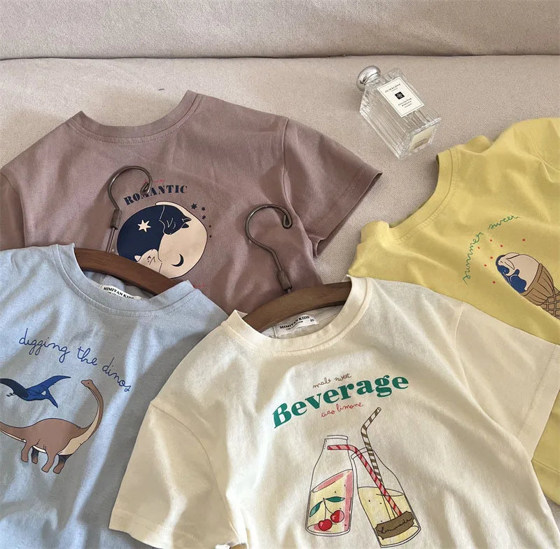 Summer Children Boy Short Sleeve Tees Cartoon Print 2-8Yrs Boys T-shirt Loose Colorful Toddler Kid Boy Tops Little Boys Pullover - Happy Bambino