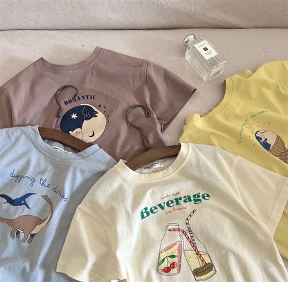 Summer Children Boy Short Sleeve Tees Cartoon Print 2-8Yrs Boys T-shirt Loose Colorful Toddler Kid Boy Tops Little Boys Pullover - Happy Bambino