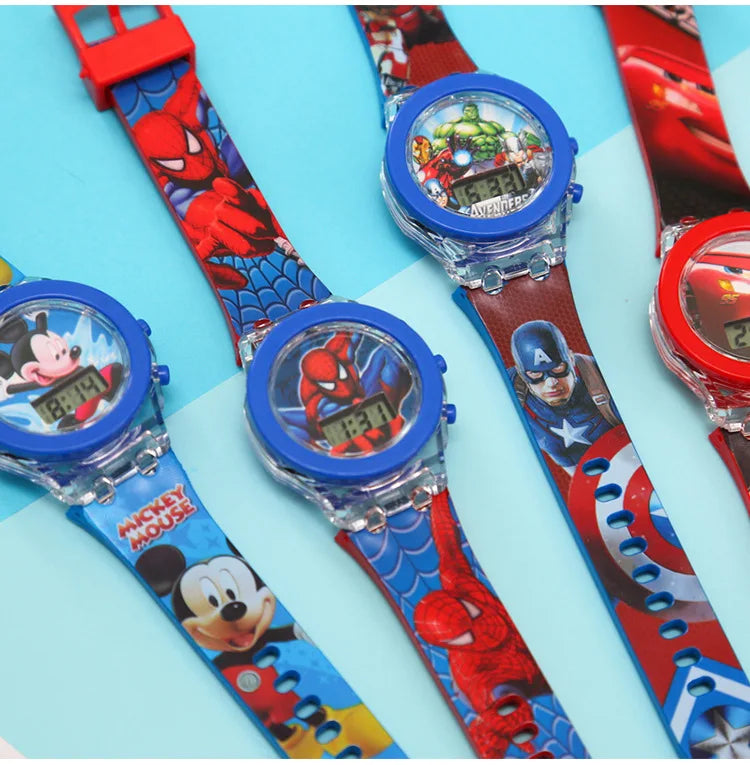 Flash Light Spiderman Kids Watches For Boys Cartoon Hello Kitty Mickey Children Watch Girls Student Clock Gifts free shipping - Happy Bambino