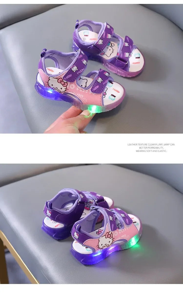 2025 Summer New Baby Led Light Girls Sandals Cute Hello Kitty Children's Casual Shoes Anti-slip Kids Beach Shoes Outdoor Shoes - Happy Bambino