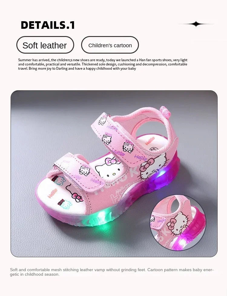 2025 Summer New Baby Led Light Girls Sandals Cute Hello Kitty Children's Casual Shoes Anti-slip Kids Beach Shoes Outdoor Shoes - Happy Bambino