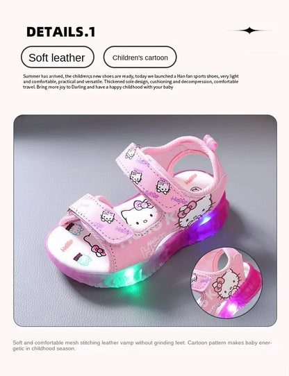 2025 Summer New Baby Led Light Girls Sandals Cute Hello Kitty Children's Casual Shoes Anti-slip Kids Beach Shoes Outdoor Shoes - Happy Bambino