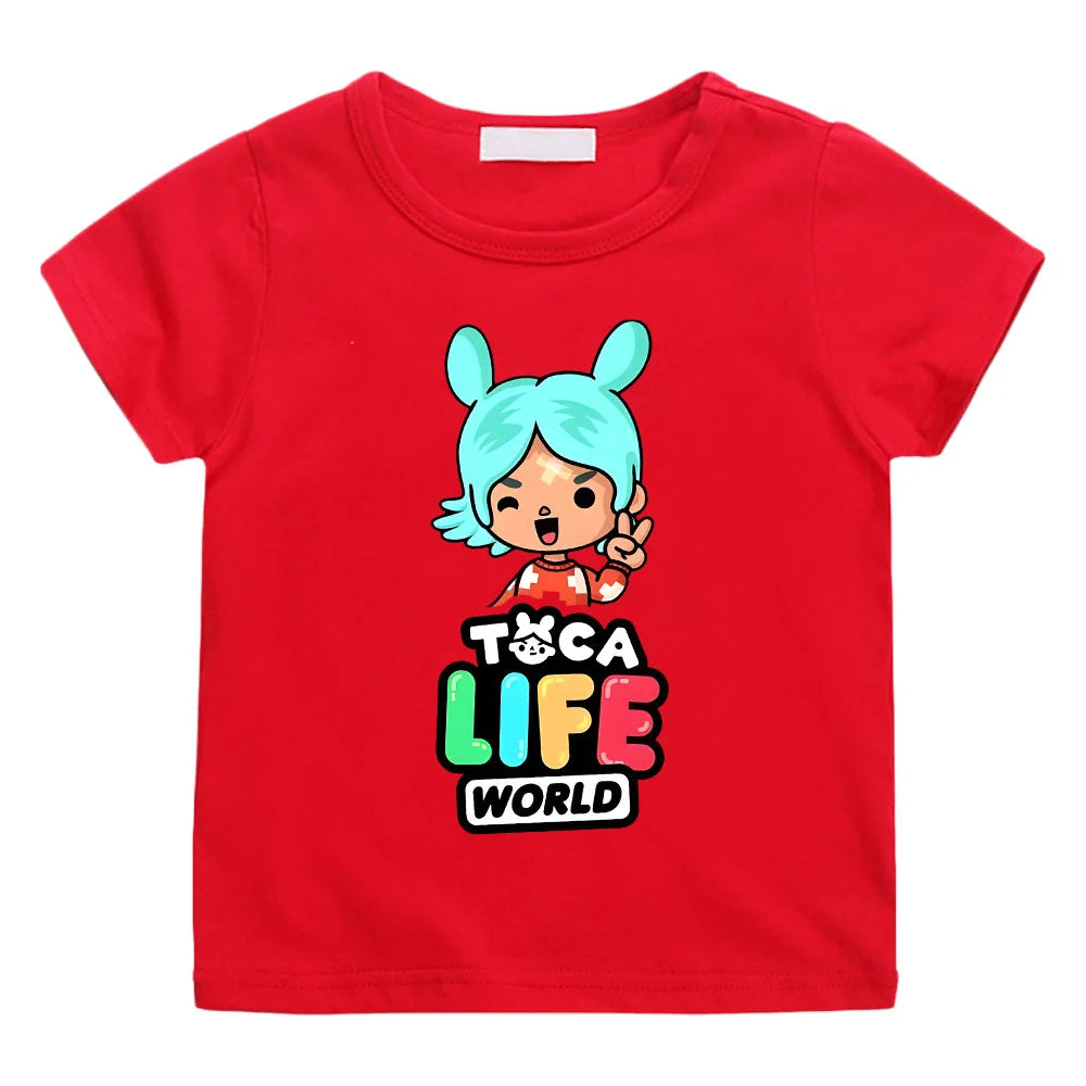 Toca Life World Children's T-shirt 100% Cotton Short Sleeve Tee-shirt Kawaii Cartoon Graphic Printing Tshirts Kids Summer Tops - Happy Bambino