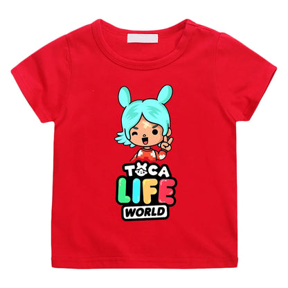Toca Life World Children's T-shirt 100% Cotton Short Sleeve Tee-shirt Kawaii Cartoon Graphic Printing Tshirts Kids Summer Tops - Happy Bambino