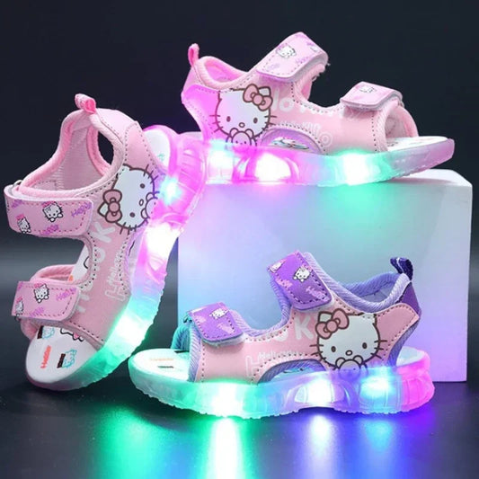 2025 Summer New Baby Led Light Girls Sandals Cute Hello Kitty Children's Casual Shoes Anti-slip Kids Beach Shoes Outdoor Shoes - Happy Bambino