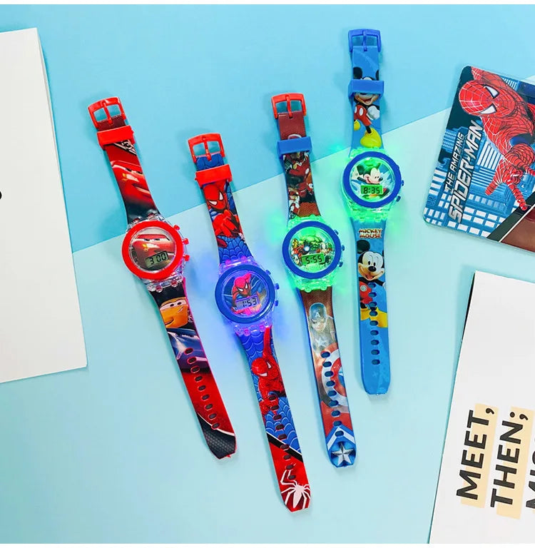 Flash Light Spiderman Kids Watches For Boys Cartoon Hello Kitty Mickey Children Watch Girls Student Clock Gifts free shipping - Happy Bambino