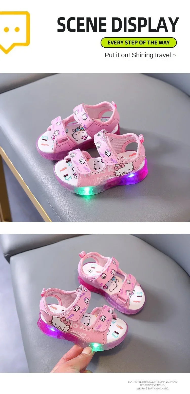 2025 Summer New Baby Led Light Girls Sandals Cute Hello Kitty Children's Casual Shoes Anti-slip Kids Beach Shoes Outdoor Shoes - Happy Bambino