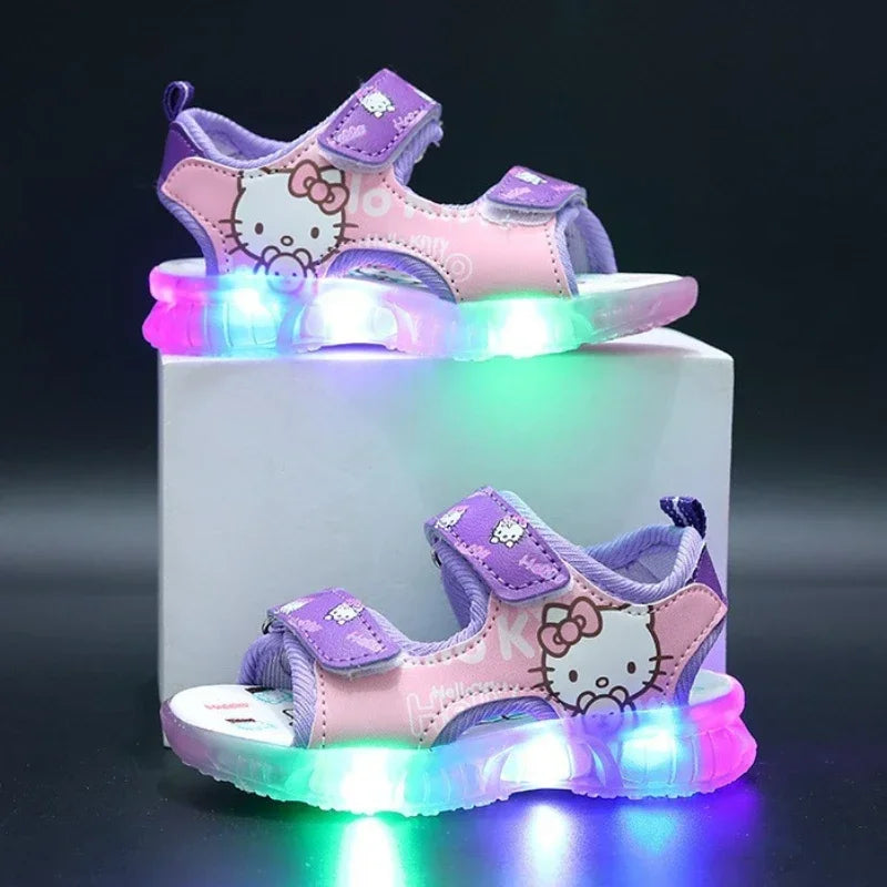 2025 Summer New Baby Led Light Girls Sandals Cute Hello Kitty Children's Casual Shoes Anti-slip Kids Beach Shoes Outdoor Shoes - Happy Bambino
