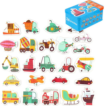 Baby Puzzle Montessori Educational Toys Wood 3D Puzzle Games Iron Box children Puzzles Jigsaw Wooden Puzzles For Kids 2 3 4 Year - Happy Bambino