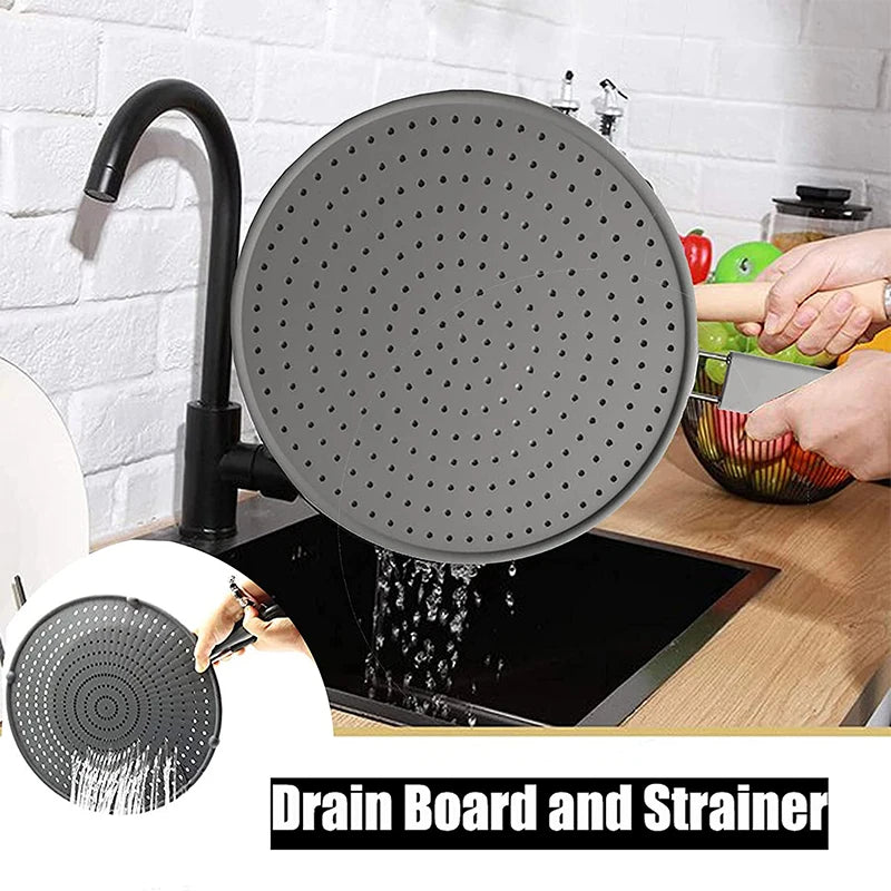 Silicone Kitchen Splatter Screen with Handle Heat-resisting Oil Splash Guard Drain Board Cover Kitchen Frying Pan Lid - Happy Bambino