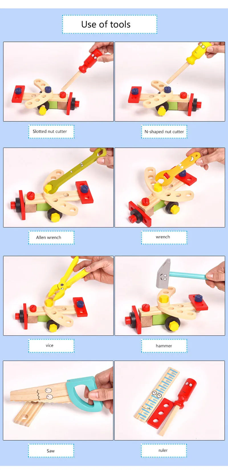 Educational Montessori Kids Toys Plastic Wooden Toolbox Pretend Play Set Children Nut Screw Assembly Simulation Carpenter Tool - Happy Bambino